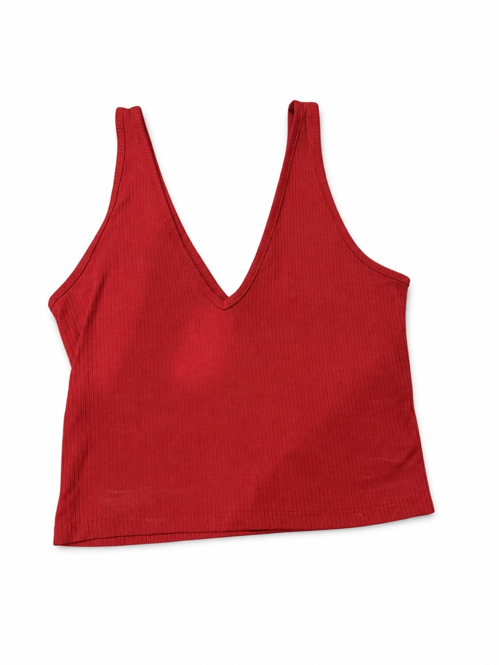 Abound Red Ribbed V-Neck Crop Tank